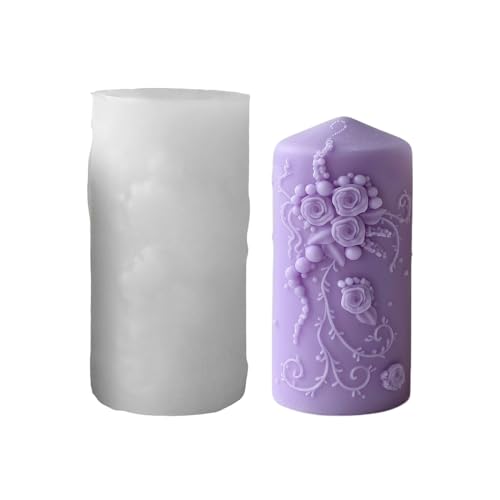 Silikonformen Gießformen Hochzeit, Zylindrische Blumen Silikonform Kerzen Silikonform Hochzeit Gießform Blume Kerzenformen Zum Gießen Gießformen Silikon Blumen Rosa für DIY Handwerk (B) von Skeadex