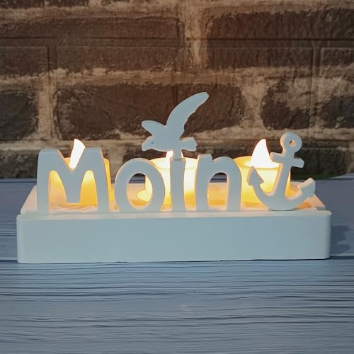 Silikonformen Gießformen Sommer, Maritime Silikonform Moin Buchstaben mit Anker Möwe Gießform Kerzenhalter Gießformen Silikon Sommer Gips zum Gießen Moin Buchstaben Silikonform Kerzenhalter (A) von Skeadex