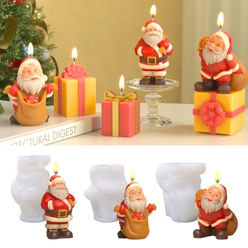 Silikonformen Gießformen Weihnachten, 3 Stück 3D Weihnachtsmann Silikonform Weihnachten Kerzen Formen Silikon Weihnachtsmann Gießformen Silikon Weihnachten Kerzenformen zum Gießen (3pcs) von Skeadex