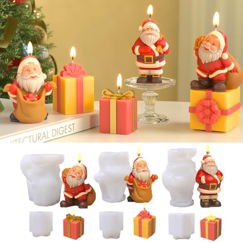 Silikonformen Gießformen Weihnachten, 3 Stück 3D Weihnachtsmann Silikonform Weihnachten Kerzen Formen Silikon Weihnachtsmann Gießformen Silikon Weihnachten Kerzenformen zum Gießen (6pcs) von Skeadex