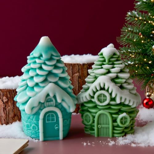Silikonformen Gießformen Weihnachten, 3D Tannenzapfen Silikonform Häuser Kerzen Formen Silikon Tannenzapfen Gießformen Silikon Weihnachten Silikonform Winter Kerzenformen zum Gießen Haus (2PCS) von Skeadex