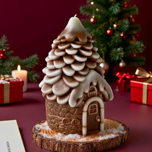 Silikonformen Gießformen Weihnachten, 3D Tannenzapfen Silikonform Häuser Kerzen Formen Silikon Tannenzapfen Gießformen Silikon Weihnachten Silikonform Winter Kerzenformen zum Gießen Haus (A) von Skeadex
