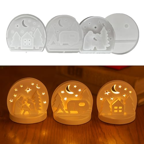 Silikonformen Gießformen Weihnachten, 4 Stück Silikonform Krippe Weihnachtsbaum Gießform Kerzenhalter Silikonform Weihnachten Gießformen Silikon Weihnachtskrippe Kerzenhalter Gips zum Gießen (A) von Skeadex