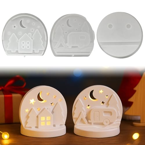 Silikonformen Gießformen Weihnachten, 4 Stück Silikonform Krippe Weihnachtsbaum Gießform Kerzenhalter Silikonform Weihnachten Gießformen Silikon Weihnachtskrippe Kerzenhalter Gips zum Gießen (B+C) von Skeadex