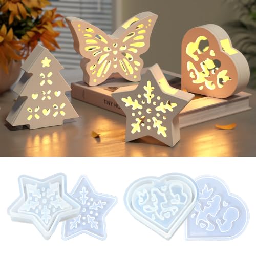 Silikonformen Gießformen Weihnachten, 4 Stück Weihnachtsbaum Stern Silikonform Weihnachten Gips zum Gießen Gießformen Silikon Weihnachten Gießform Stern Weihnachtsbaum Giessformen Silikon (A+B) von Skeadex