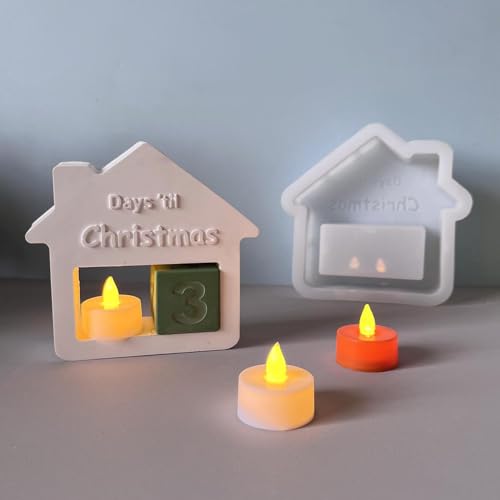 Silikonformen Gießformen Weihnachten, 5er Silikonform Häuser und Gießform Quadratische mit Zahlen 1-4 Gießformen Silikon Weihnachten Gips zum Gießen Giessformen Silikon Haus Kerzenhalter (A) von Skeadex