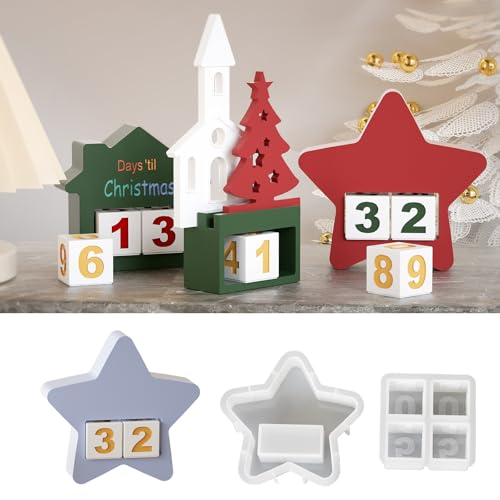 Silikonformen Gießformen Weihnachten, 5er Silikonform Häuser und Gießform Quadratische mit Zahlen 1-4 Gießformen Silikon Weihnachten Gips zum Gießen Giessformen Silikon Haus Kerzenhalter (B) von Skeadex