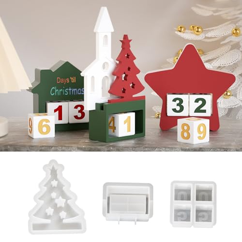 Silikonformen Gießformen Weihnachten, 5er Silikonform Häuser und Gießform Quadratische mit Zahlen 1-4 Gießformen Silikon Weihnachten Gips zum Gießen Giessformen Silikon Haus Kerzenhalter (C) von Skeadex