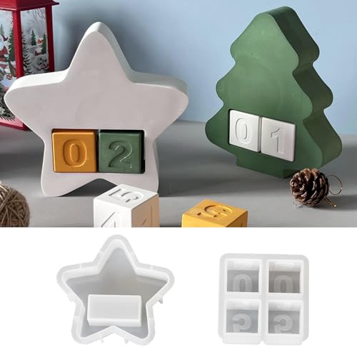 Silikonformen Gießformen Weihnachten, 5er Silikonform Weihnachtsbaum mit Zahlen 1-4 Gießformen Silikon Weihnachten Gips zum Gießen Giessformen Silikon Weihnachtsbaum Silikonform Kerzenhalter (B) von Skeadex