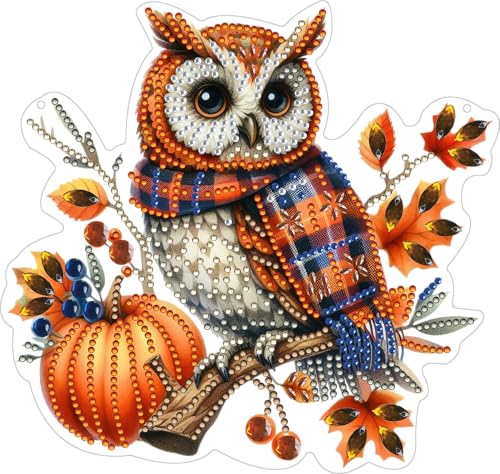 Skeadex Diamond Painting Anhänger,Herbst Deko Kürbis Vogel Diamond Painting Fensterbilder Beidseitig,DIY 5D Diamant Malerei Kit,Diamont Painting Herbst Türkranz für Thanksgiving Halloween Geschenk (A) von Skeadex
