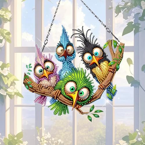Skeadex Diamond Painting Kinder Erwachsene, 5D Vögel Diamond Painting Fensterbilder Beidseitig Fensterdeko Frühling Hängend Diamond Paintings Frühling Anhänger Diamant Malerei Basteln (D) von Skeadex