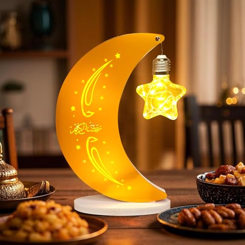 Skeadex Ramadan Deko Lampe,17cm Mondlampe LED Ramadan Dekoration mit Holz Sokel,Halbmond Lampe Muslim Ramadan Lichterkette Batteriebetrieben, Mond Stern Nachtlichter für Eid Mubarak Deko Skeadex Ramadan Deko Lampe,17cm Mondlampe LED Ramadan Dekoration mit Holz Sokel,Halbmond Lampe Muslim Ramadan Lichterkette Batteriebetrieben, Mond Stern Nachtlichter für Eid Mubarak Deko von Skeadex