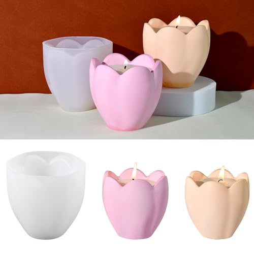Skeadex Silikonformen Gießformen Blumen kerzenhalter, 2 Stück 3D Tulpe Silikonform Blumen Kerzenhalter Gießform Kerzenhalter Gießformen Silikon Frühling Gips zum Gießen Silikon Gießform Blumen (A) von Skeadex