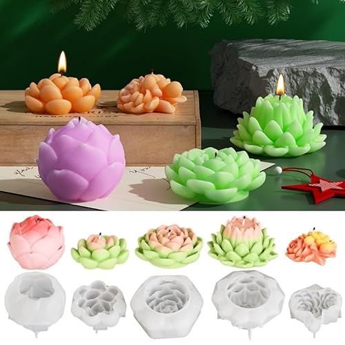 Skeadex Silikonformen Gießformen Frühling, 3D Lotus Silikonform Blumen Gießformen Silikon Blumen Kerzenformen zum Gießen Silikonform Frühling Silikonformen Kerzen Lotus Kerzen Formen Silikon (A) von Skeadex