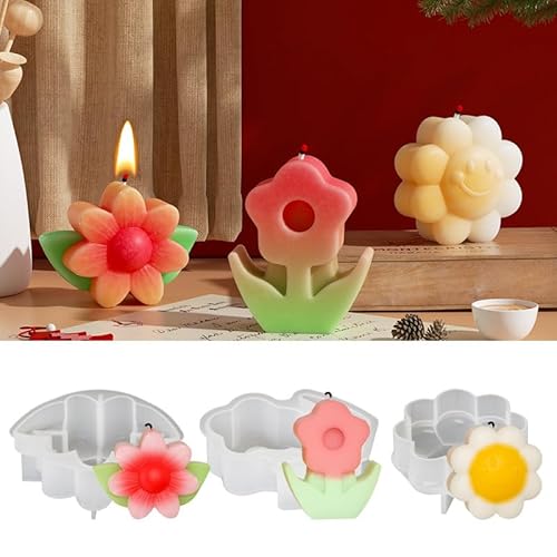 Skeadex Silikonformen Gießformen Frühling, 3D Silikonform Blumen Kerzen Formen Silikon Gießformen Silikon Sonnenblume Kerzenformen zum Gießen Silikonform Frühling Silikonformen Kerzen Blume (A) von Skeadex