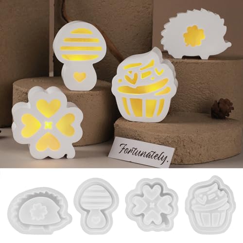 Skeadex Silikonformen Gießformen Frühling, 4 Stück Silikonform Pilz Eiscreme Igel Vierblättriges Kleeblatt Gießform Frühling Gips zum Gießen Gießformen Silikon Sommer Silikonformen Frühling (A) von Skeadex
