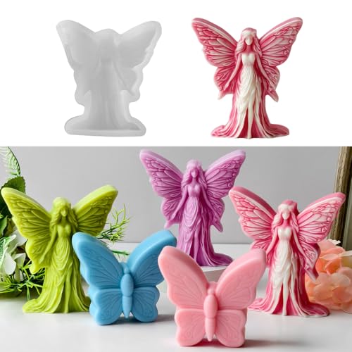 Skeadex Silikonformen Gießformen Frühling, Silikonform Schmetterling Fee Gießform Frühling Gießformen Silikon Blumenfee Kerzenform zum gießen Schmetterling Silikonformen Frühling (A) von Skeadex