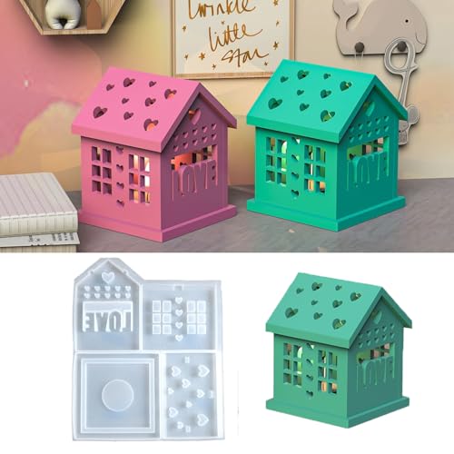 Skeadex Silikonformen Gießformen Häuser, 3D Silikonform Haus Gießform Häuser Gießform Kerzenhalter Gießformen Silikon Frühling Gips Zum Gießen Haus Giessformen Silikon Weihnachten mit Herz (A) von Skeadex