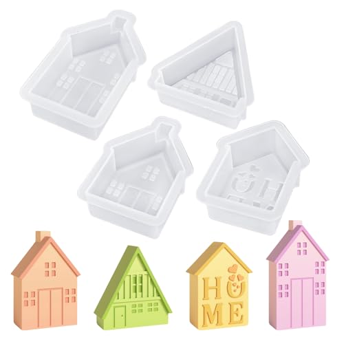 Skeadex Silikonformen Gießformen Häuser, 4er Silikonform Haus Gießform Haus Kerzen Formen Silikon Gießformen Silikon Frühling Kerzenformen zum Gießen Häuser Giessformen Weihnachten Sommer (A) von Skeadex