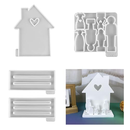 Skeadex Silikonformen Gießformen Häuser, Silikonform Haus Gießform Häuser Kerzenhalter Gipsformen zum Gießen Familie Gießformen Silikon Haus Silikonformen Häuser mit Katzen Hunde Herz (A) von Skeadex