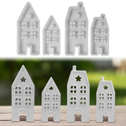 Skeadex Silikonformen Gießformen Häuser,2 Stück Silikonform Haus Gießform Häuser Silikonform Frühling Kerzenformen Zum Gießen Gießformen Silikon Frühling Silikonformen Haus mit Stern (A+B) von Skeadex
