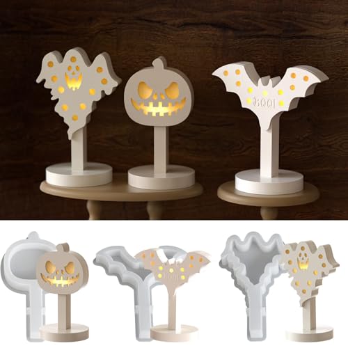 Skeadex Silikonformen Gießformen Halloween, 3 Stück Silikonform Geister Kürbis Fledermaus Gießformen Silikon Halloween Gips zum Gießen Silikonform Herbst Giessformen Silikon Herbst von Skeadex