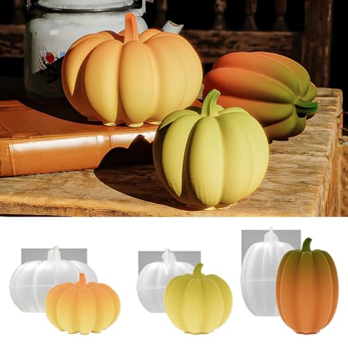 Skeadex Silikonformen Gießformen Herbst, 3er Silikonform Kürbis Gießform Kürbis Gießformen Silikon Herbst Gips zum Gießen Kürbis Laterne Silikonform Halloween Giessform Silikon Herbst von Skeadex