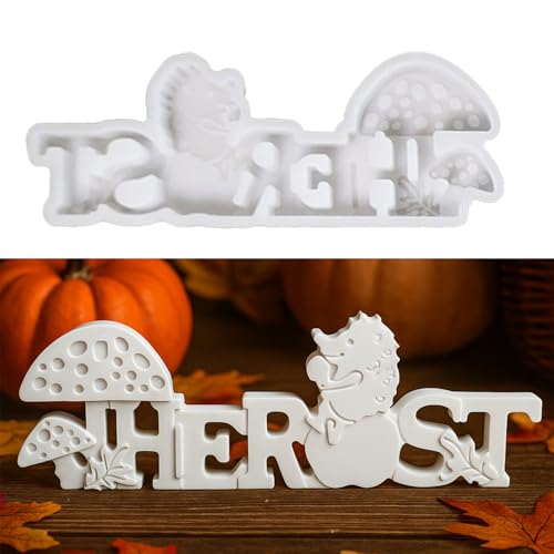 Skeadex Silikonformen Gießformen Herbst, Silikonform Buchstaben mit Igel Pilz Gießformen Silikon Herbst Gips Zum Gießen Gießform Buchstaben Giessformen Silikon Halloween für DIY Kerzen Gips (A) von Skeadex