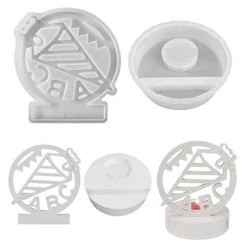 Skeadex Silikonformen Gießformen Kerzenhalter, 2er Silikonform Kerzenhalter mit Sockel Gießform Kerzenhalter Gipsformen zum Gießen Teelichthalter mit ABC Giessformen für Einschulung Geschenk (A) von Skeadex