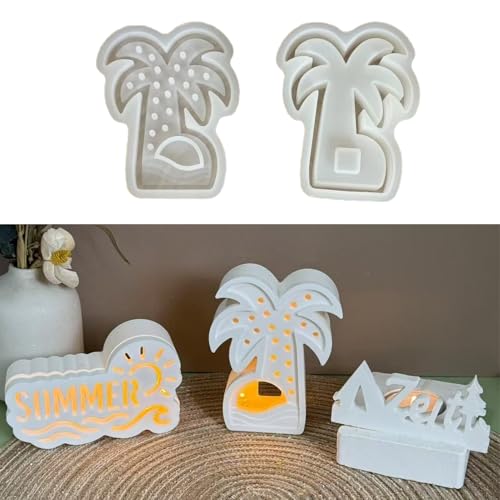 Skeadex Silikonformen Gießformen Sommer, 4er Silikonform Kokospalmen Wellen Zelt Gießform Kerzenhalter Gießformen Silikon Sommer Silikonform Martime Gießform Sommer für DIY (A) von Skeadex
