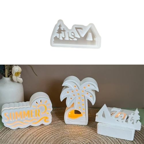 Skeadex Silikonformen Gießformen Sommer, 4er Silikonform Kokospalmen Wellen Zelt Gießform Kerzenhalter Gießformen Silikon Sommer Silikonform Martime Gießform Sommer für DIY (D) von Skeadex