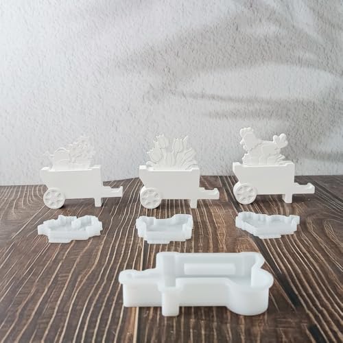 Skeadex Silikonformen Gießformen Sommer, 4er Silikonform Wagen mit Henne Tulpe Schaufel Gießform Blume Wagen Gips zum Gießen Gießformen Silikon Sommer Silikonform Weihnachten (A) von Skeadex