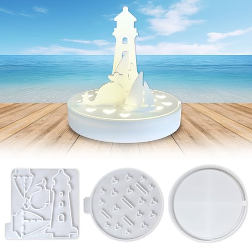 Skeadex Silikonformen Gießformen Sommer, 6 Stück 3D Silikonform Maritim Silikonform Leuchtturm Segelboot Wal mit Sockel Gießformen Silikon Sommer Gips Zum Gießen Gießform Leuchtturm & Boot für DIY von Skeadex