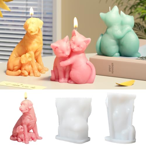 Skeadex Silikonformen Gießformen Tiere, 2 Stück 3D Silikonform Katze und Hunde Gießformen Silikon Tiere Kerzenformen zum Gießen Silikonform Tiere Gießform Hund Katze für DIY (B) von Skeadex