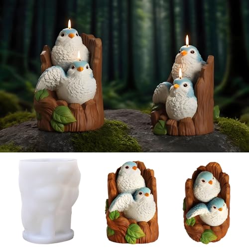 Skeadex Silikonformen Gießformen Vogel, 3D Silikonform Vogel mit Baumstumpf Blätter Gießform Vogel Gießformen Silikon Sommer Gibs zum Gießen Vögel Giessformen Kerzenform Silikon Gießform Vogel von Skeadex