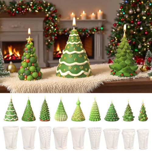 Skeadex Silikonformen Gießformen Weihnachten, 9 Stück 3D Silikonform Weihnachtsbaum Gips zum Gießen Tannenbaum Gießformen Silikon Weihnachten Giessformen Silikon Weihnachtsbaum für DIY (9pcs) von Skeadex