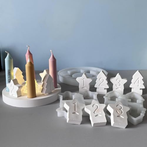Skeadex Silikonformen Gießformen Weihnachten, 9er Silikonform Weihnachtsbaum und Stern Gießform Kerzenhalter Gips zum Gießen Gießformen Silikon Weihnachten Silikonformen Weihnachten für DIY (A) von Skeadex