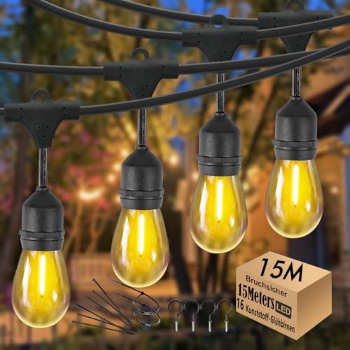 15M LED Lichterkette Außen,garten Lichterkette Wasserdicht IP65 mit 15+1 E27 LED-Lampen 2700K Warmweiß für GartenTerrasse Hochzeiten [Energieklasse G] von Skeerei