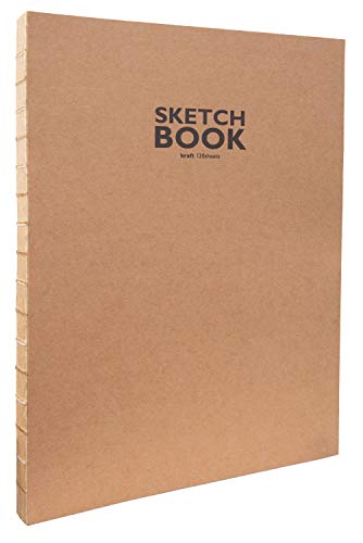 Sketchbook Honsell 32504 - Sketchbook Kraft Skizzenbuch mit offener Fadenbindung, DIN A4, 120 Blatt, 100 g/m², robustes, recyclingfähiges Kraftpapier aus ungebleichten Naturfasern von Sketchbook