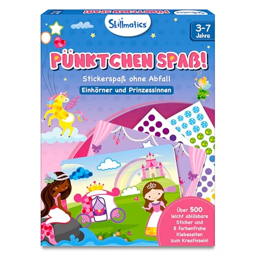 Skillmatics Bastelaktivität - Pünktchen spaß!, Stickerkunst ohne Saubermachen, Geschenke für Kinder von 3 bis 7, Vervollständige 8 Bilder voller Prinzessinnen & Einhörner von Skillmatics