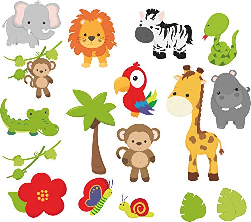 Skins4u Wandsticker Afrika Tiere Wandtattoo Kinderzimmer Baby Sticker Aufkleber Zoo Deko Löwe, Affe, Giraffe, Elefant usw (40x30cm) von Skins4u