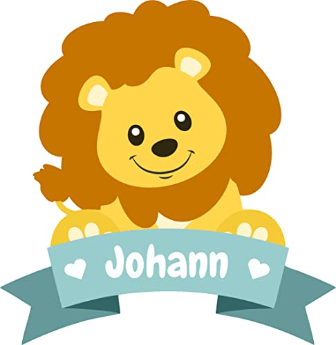 Skins4u Wandsticker Türaufkleber personalisiert Wunschnamen Baby Kinderzimmer Tiere Afrika niedlich optional mit Sternen (Löwe mit Wunschnamen) von Skins4u