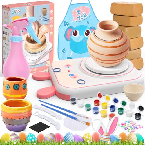 Skirfy Töpferscheibe für Kinder Kunsthandwerkssets für Kinder im Alter von 6-8 Jahren 9-12 Tonskulpturenwerkzeuge und Malset, Geburtstagsspielzeug für Mädchen 8-10, DIY-Kits Clay Maker für Anfänger von Skirfy