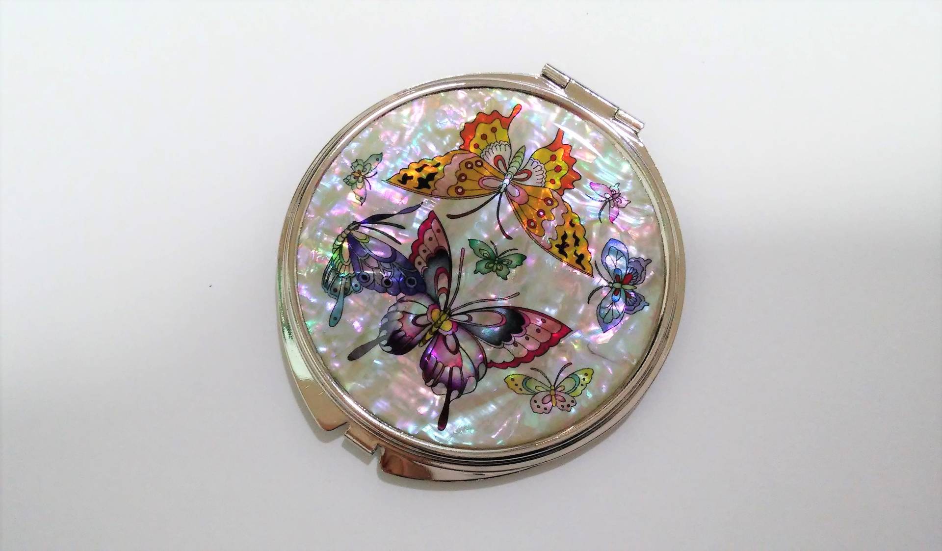 Perlmutt-Taschenspiegel, Kosmetikspiegel, Schminkspiegel, Taschenspiegel, Schmetterlinge Gemustert von Skodesigned
