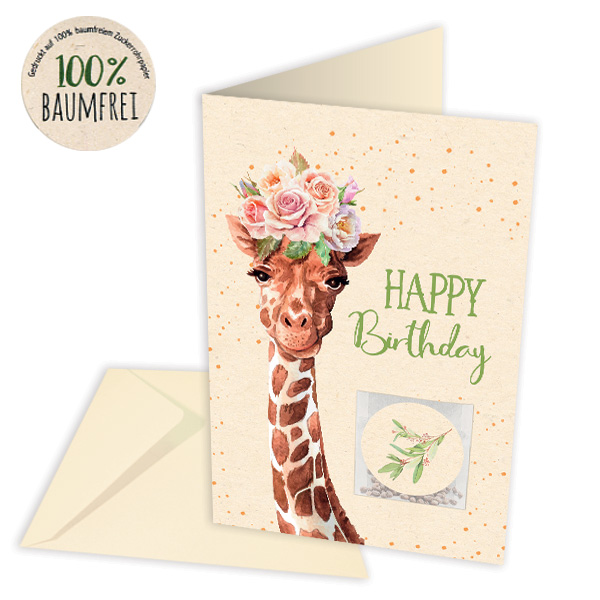 Geburtstagskarte mit Saatgut zum Einpflanzen, Giraffen-Motiv von Skorpion GmbH