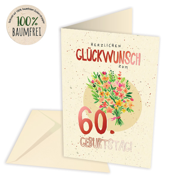 Geburtstagskarte zum 60. Geburtstag aus Zuckerrohrpapier, inkl. Umschlag Geburtstagskarte zum 60. Geburtstag aus Zuckerrohrpapier, inkl. Umschlag von Skorpion GmbH