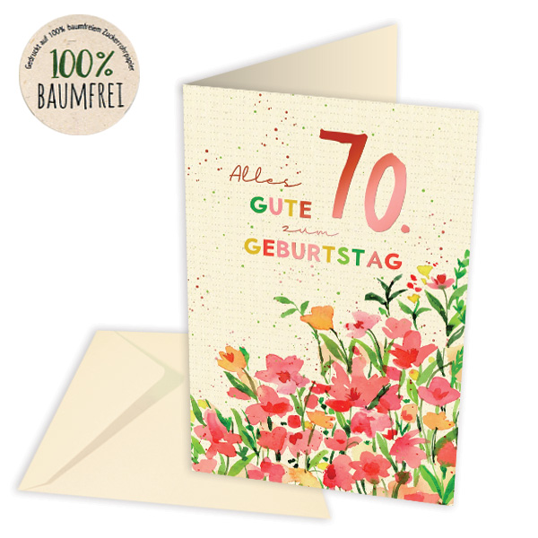 Geburtstagskarte zum 70. Geburtstag aus Zuckerrohrpapier, inkl. Umschlag Geburtstagskarte zum 70. Geburtstag aus Zuckerrohrpapier, inkl. Umschlag von Skorpion GmbH