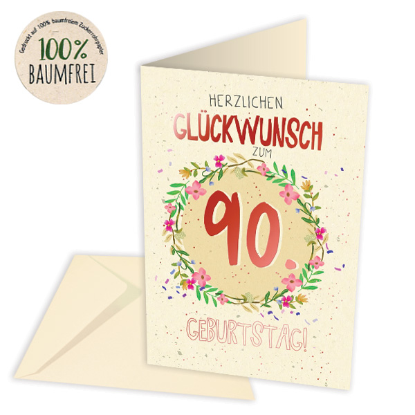 Geburtstagskarte zum 90. Geburtstag aus Zuckerrohrpapier, inkl. Umschlag Geburtstagskarte zum 90. Geburtstag aus Zuckerrohrpapier, inkl. Umschlag von Skorpion GmbH