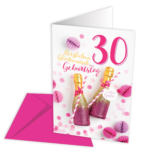 Geburtstagskarte zum 30. Geburtstag, pink von Skorpion GmbH