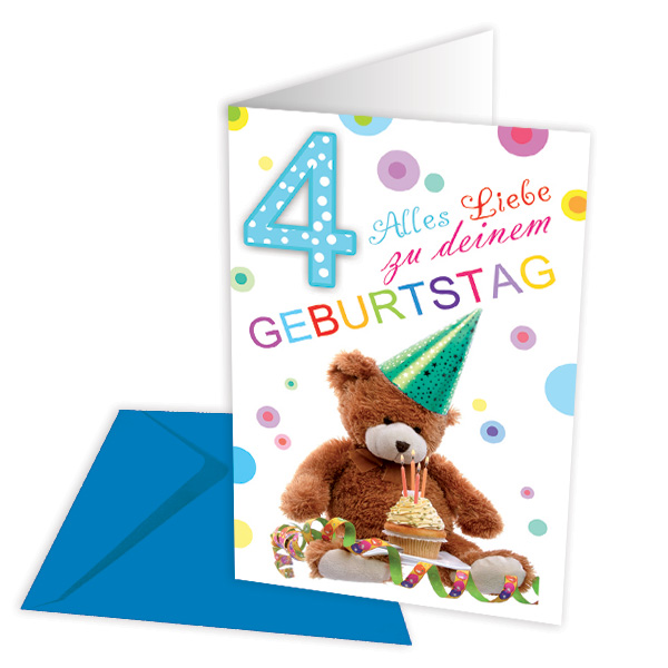 Geburtstagskarte zum 4. Geburtstag, Bär von Skorpion GmbH